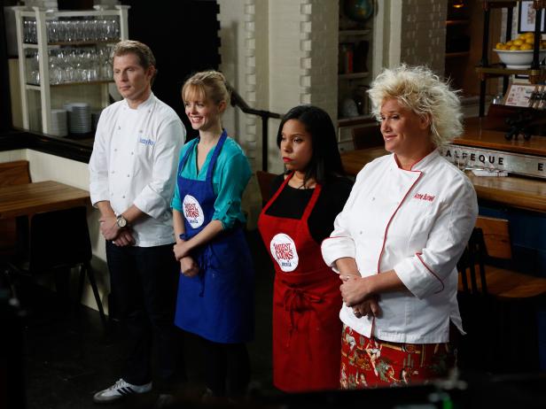 Chef Bobby Flay, Alina Bolshakova, Rasheeda Brown and Chef Anne Burrell