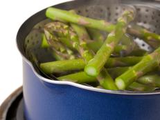 steaming green asparagus