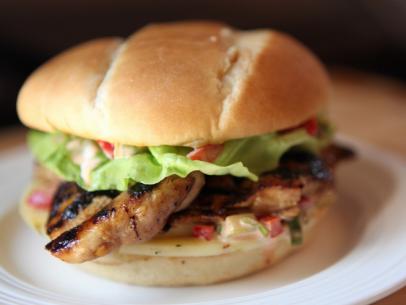 Host Jeff Mauro's Hot Louisiana Grilled Chicken Sandwich with Cajun Ranch Dressing, as seen on Food Network's Sandwich King.