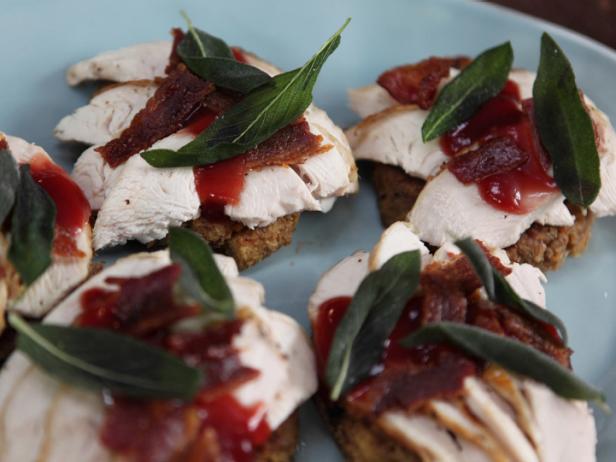 Open Faced Turkey Stuffing Patty with Gravy and Cranberry Sauce image