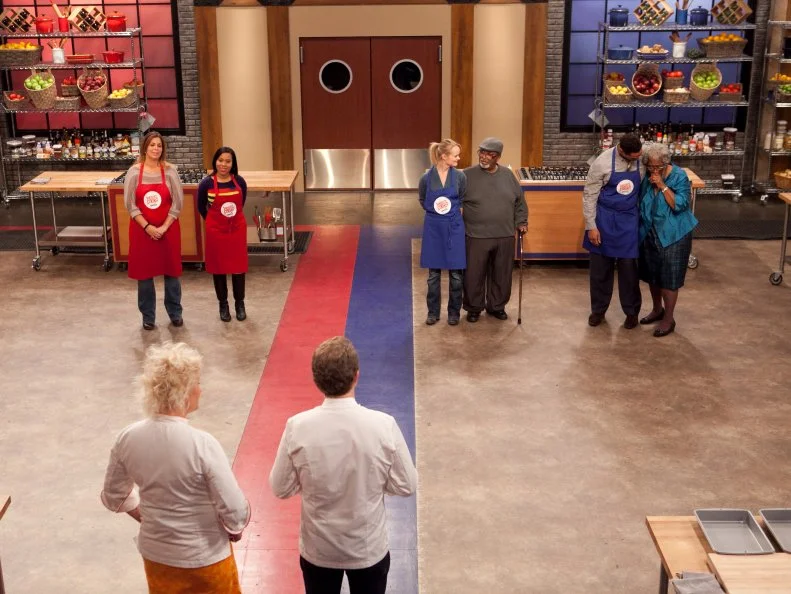 Chef Bobby Flay introduces Earlie Pourciau to the recruits, Mrs. Pourciau is Chet's mother, as seen on Food Networks Worst Cooks in America, Season 4.