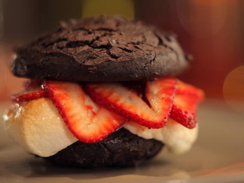 Chocolate Whoopie Pies with Fresh Strawberries and Bruleed Marshmallows