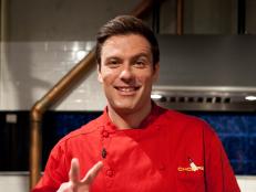 Chef Chuck Hughes and basket, as seen on Food Network’s Chopped All Stars, Season 14.
