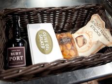 Basket ingredients for the dessert round, including ruby port, olive oil gelato, dried apricots and french toast sticks, as seen on Food Network’s Chopped All Stars, Season 14.
