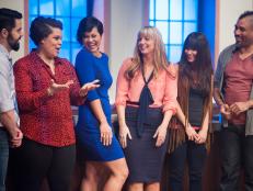 Finalists Andres Guillama, Connie "Chef Lovely" Jackson, Stacey Poon Kinney, Damaris Phillips, Daniela Perez Reyes and Russell Jackson at the Mentor's Challenge "Pitch Tape" Reveal as seen on Food Network Star, Season 9.