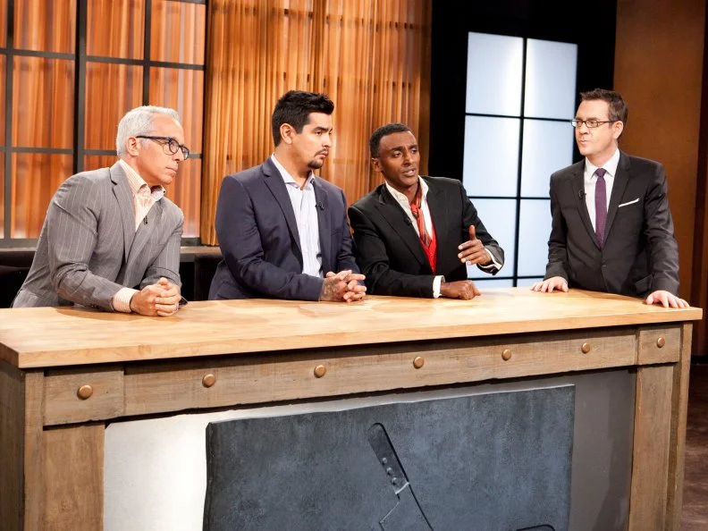 Host Ted Allen and judges: Geoffrey Zakarian, Aaron Sanchez and Marcus Samuelsson discuss the All-Star chefs actions during the cooking round