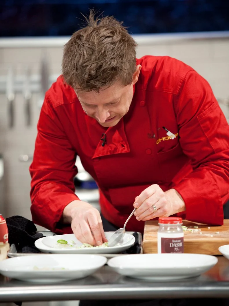 Chef Richard Blais plates his dish, as seen on Food Network’s Chopped All Stars, Season 14.
