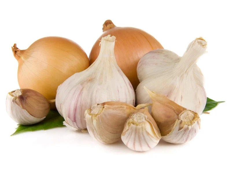 garlic and onion isolated on white