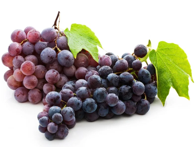 Red Grape With Green Leaf