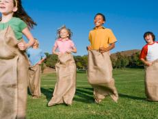 Children potato sack racing
