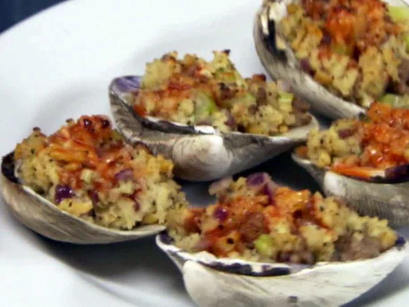 Sausage and herb stuffed clams