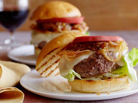 Burger with Taleggio, Pancetta and Onion-Mustard Relish