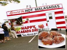 Local Hawaiians, like Iron Chef Chairman Mark Dacascos, know that nothing beats a malasada from Leonard's Bakery wagon. A Portuguese doughnut with no hole, a malasada comes with coconut haupia or chocolate filling. Or, in plain cinnamon-sugar. Want a better description? Finger-licking Aloha.