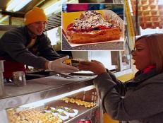 Faced with soggy Belgian waffles in New York, Belgian-born Thomas DeGeest decked out a food truck and began serving true Belgian "wafels" in NYC. His waffles won approval from Sunny and Bobby alike, with "dinges" like gingerbread "spekuloos" spread and fresh fruits.
