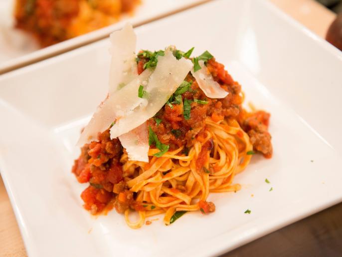 Linguini Bolognese with Pancetta, Beef, Tomato Sauce, Herbs and