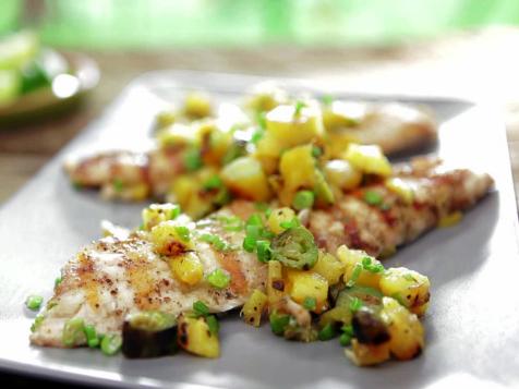 Grilled Pink Snapper with Caramelized Pineapple-Green Onion Butter and Relish