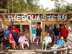Scenes from the Food Network's The Shed, Season 1 being filmed in Ocean Springs, Mississippi. The entire crew sitting on their floating office. 