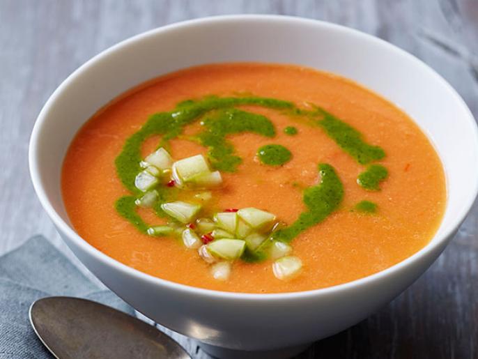 Gazpacho with Cilantro Oil Recipe | Food Network Kitchen | Food Network