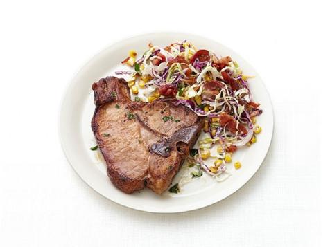 Pork Chops with Corn-Bacon Slaw