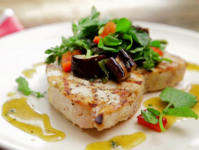 Grilled Swordfish and Eggplant Salad with HoneyThyme Vinaigrette