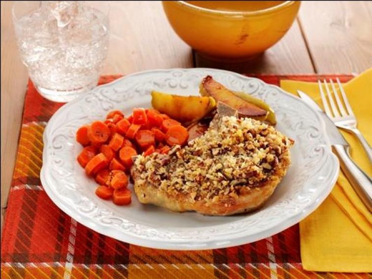 PecanCrusted Pork Chops with Apples Recipe Food Network