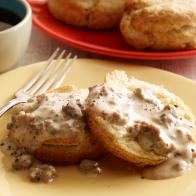 SAUSAGE GRAVYRee DrummondThe Pioneer Woman/Breakfast DeliveryFood NetworkBreakfast Sausage, AllpurposeFlour, Milk, Seasoned Salt, Biscuits