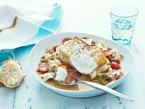 Pan-Seared Halibut with Soppressata and Fennel
