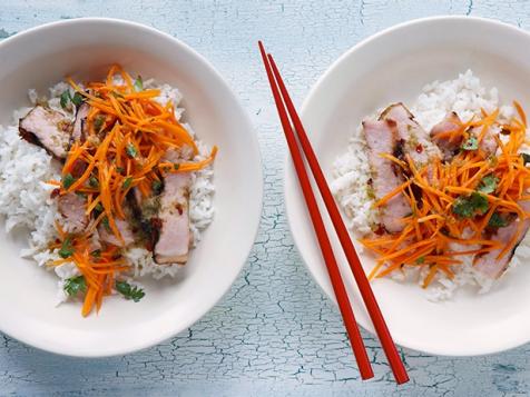 Nuoc Cham–Marinated Smoked Pork Chops with Carrot Salad and Rice