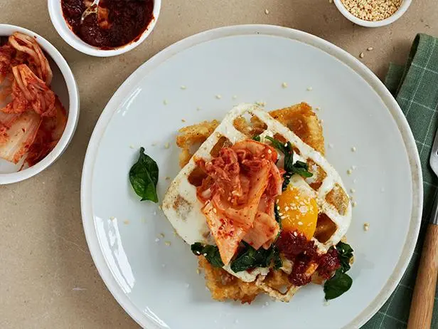 Waffled Rice and Eggs with Kimchi and Gochujang Recipe | Food Network ...