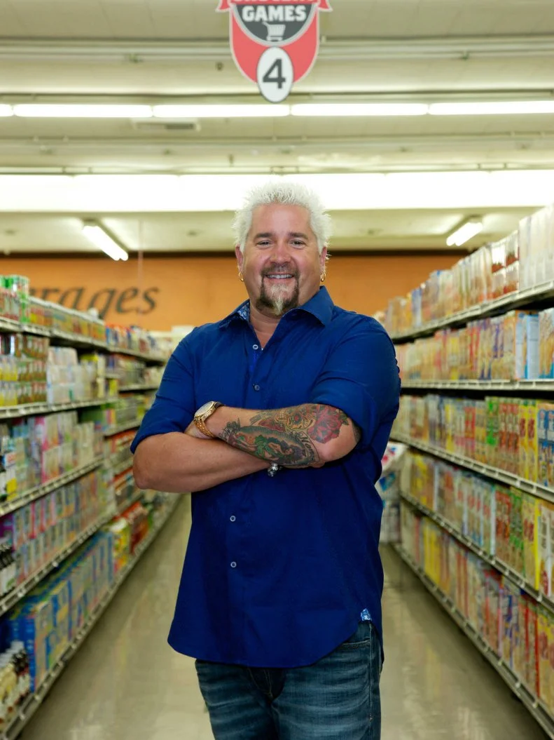 Host Guy Fieri poses during the taping of Food Network's Guy's Grocery Games, Season 1.