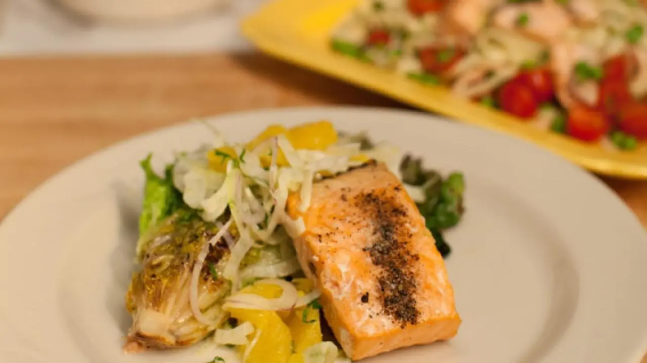 Grilled Greens and Wild Salmon