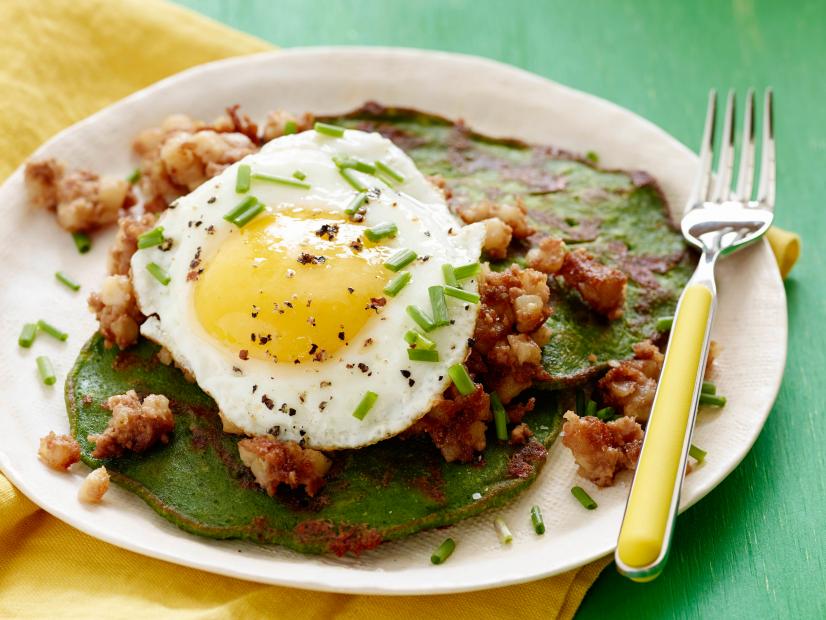 Spinach Pancakes and Corned Beef Hash 