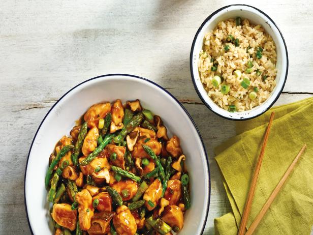 Asparagus Shiitake Chicken with Sesame Rice Recipe | Food Network