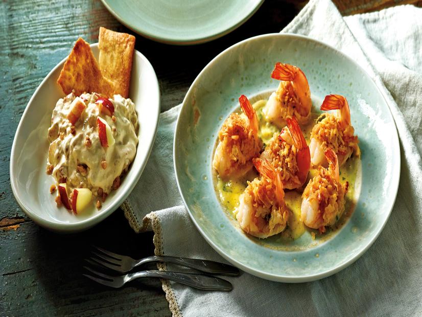 Stuffed Shrimp w Scampi Sauce & Toffee Apple Dip, Shot on May 29, 2014 for Aprons simple meals card for Sept 2014 release.