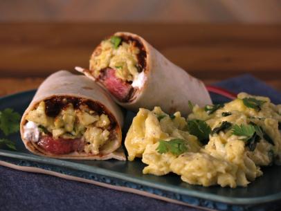 Breakfast Burritos With Mocha Rubbed Steak Green Eggs And Chocolate q Sauce Recipe Bobby Flay Food Network