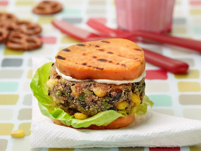Chef Name: Food Network Kitchen

Full Recipe Name: Black Bean and Corn Veggie Burger with Sweet Potato “Bun”

Talent Recipe: 

FNK Recipe: Food Networks Kitchen’s Black Bean and Corn Veggie Burger with Sweet Potato “Bun”, as seen on Foodnetwork.com

Project: Foodnetwork.com, HOLIDAY/SUPER BOWL/COMFORT/HEALTHY

Show Name: 

Food Network / Cooking Channel: Food Network