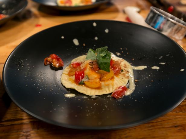 Corn and Ricotta Ravioli with Sauteed Cherry Tomato Sauce