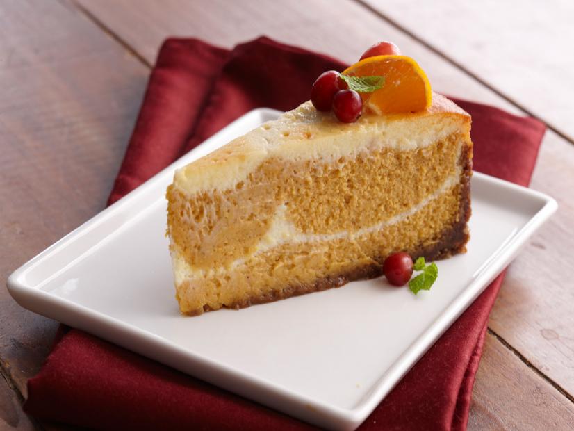Rich, creamy, cheesecake with a vanilla and pumpkin filling lightly swirled together.