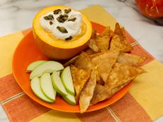 Jeff Mauro's sweet cream cheese pumpkin dip from Food Network pairs well with his crispy fried wontons.