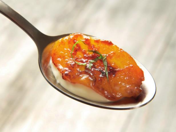 Roasted Peaches with Creme Fraiche and Mint