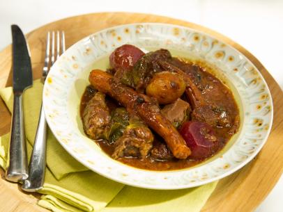 Food beauty of slow cooked beef stew, as seen on Food Networkâ  s The Kitchen, Season 4.