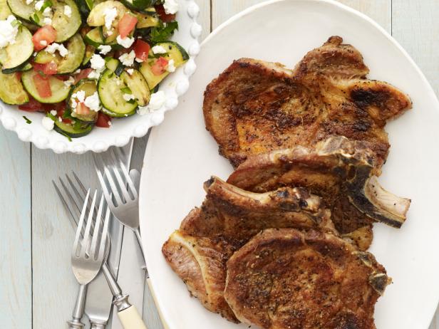 Greek Pork Chops with Zucchini and Feta