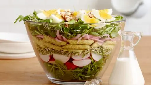 Spring Layered Salad with Asparagus and Buttermilk Dressing