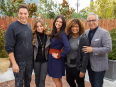 Co-hosts Geoffrey Zakarian, Jeff Mauro, Katie Lee, Marcela Valladolid and Sunny Anderson, on set, as seen on Food Networkâ  s The Kitchen, Season 4.