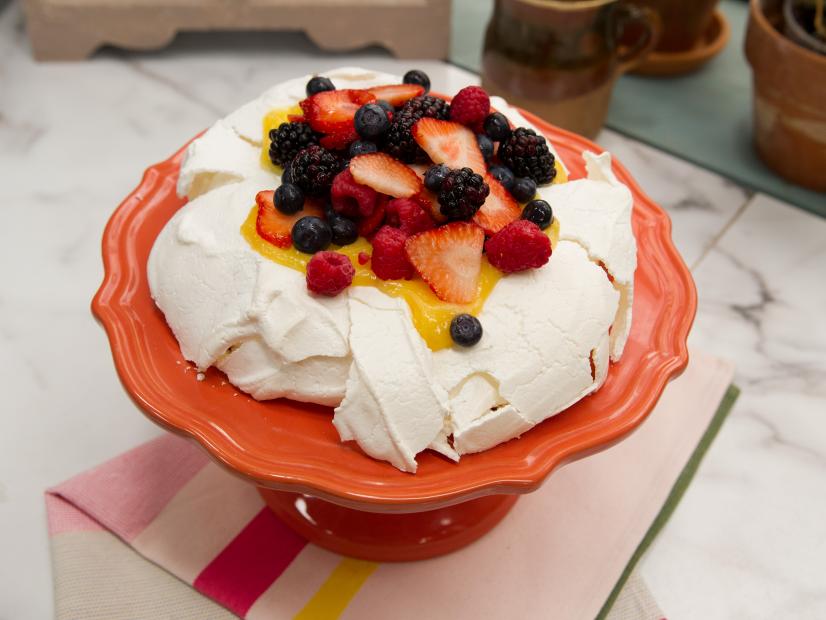 Food beauty of a pavloa peppermint meringue, as seen on Food Networkâ  s The Kitchen, Season 4.