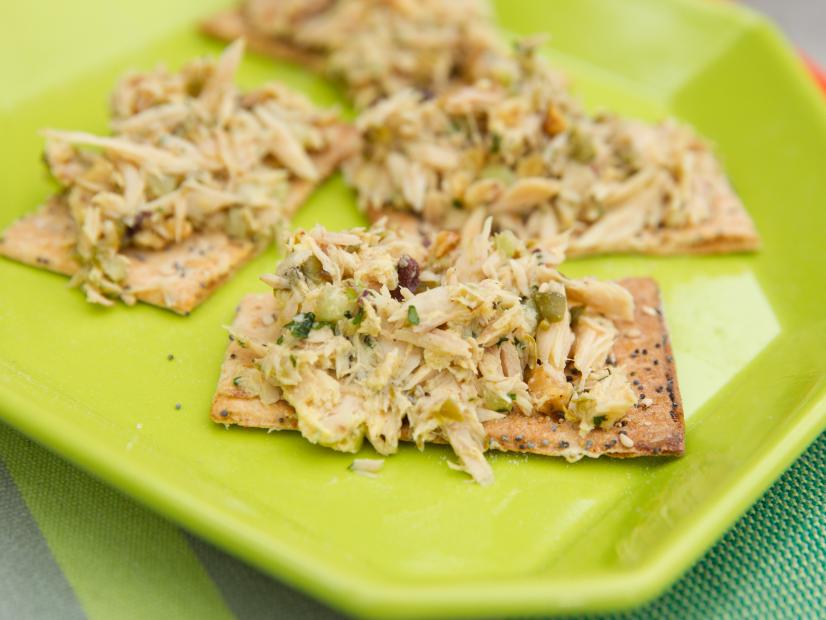 Food beauty tuna salad on cracker, as seen on Food Networkâ  s The Kitchen, Season 4.