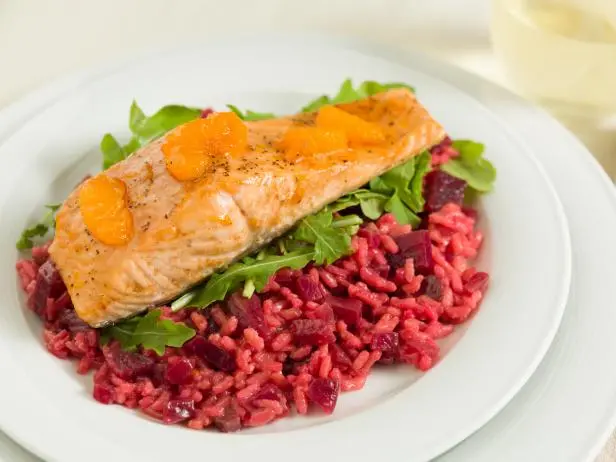 Orange Glazed Salmon over Beet Risotto Recipe - Chef's Resource Recipes