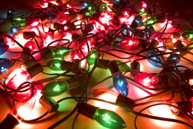 Close-up of lit up Christmas lights