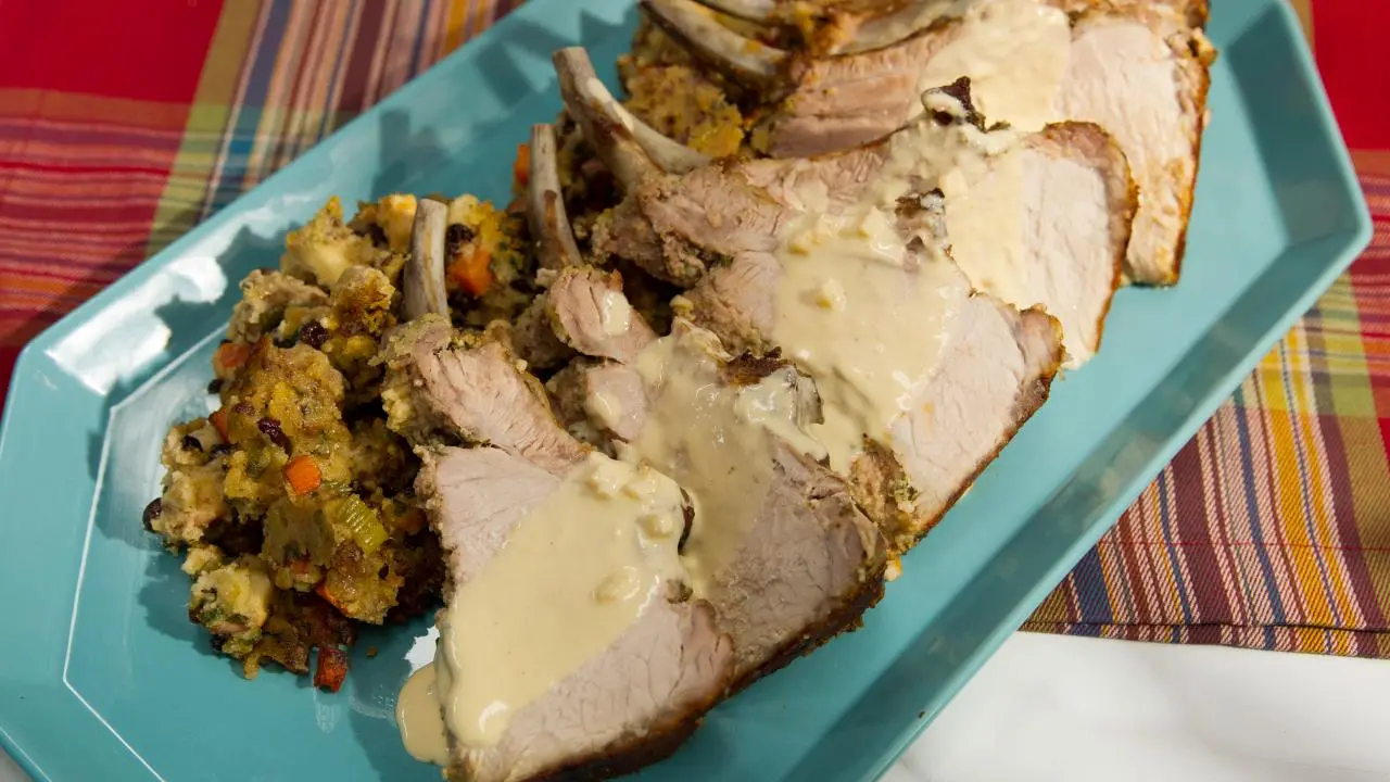 Stuffed Crown Roast of Pork Recipe Geoffrey Zakarian Food Network
