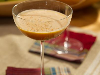 Food Beauty of pumpkin flip cocktail, during a holiday theme episode, as seen on Food Network’s The Kitchen, Season 4.